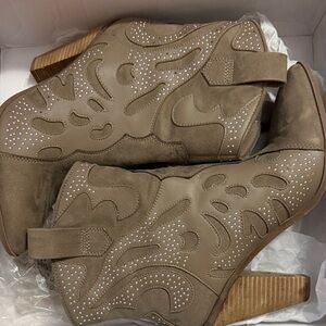 Carlos by Carlos Santana Taupe Studded Western Ankle Booties
